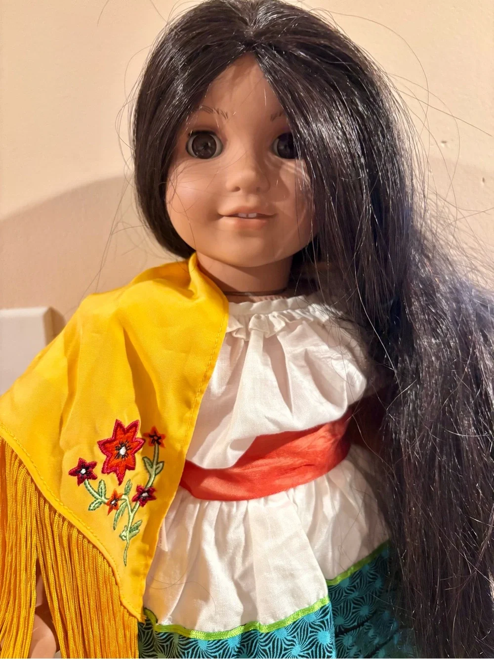 American girl Josefina Doll with Yellow Shawl and Teal Skirt